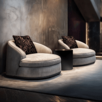 Sophisticated JR Home by John Richmond Vicky JR-721 lounge chair in light neutral beige fabric featuring black matt lacquer base