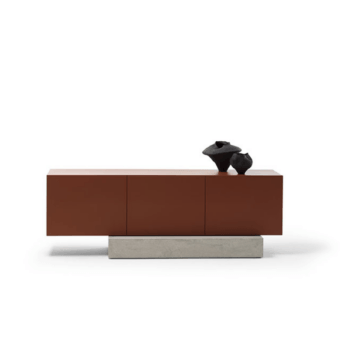 Exquisite Mogg Block sideboard in reddish brown matte lacquer and grey concrete with cantilevered design