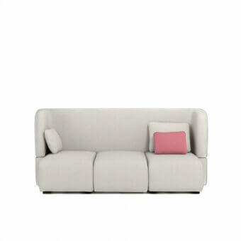 Elegant Noctis Camp sofa in cream textured textile with rounded geometric forms plus integrated cushions handcrafted Italy