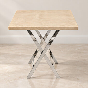 Exquisite Selezioni Domus side table featuring textured parchment top and polished metal base with glossy finish