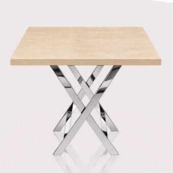 Luxury Selezioni Domus Pergamena X-File side table in parchment tones with a polished reflective chrome metal structure