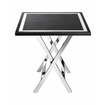 Elite Selezioni Domus X-File side table featuring dark black wood and silver metallic border inlay