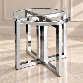 Sophisticated Selezioni Domus Incrocio side table in transparent glass and polished metal with silver finish