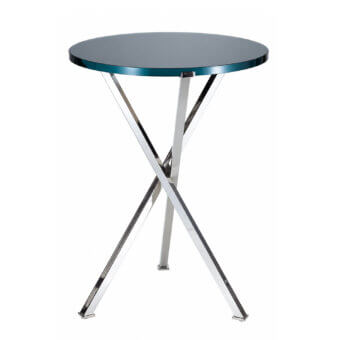 Exquisite Selezioni Domus Shangai side table with smoky blue gray glass top and polished metal base