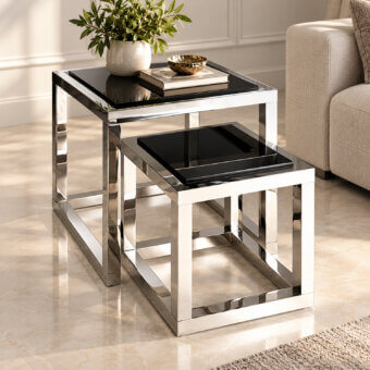Sophisticated Selezioni Domus coffee table set in black glass and polished chrome metal