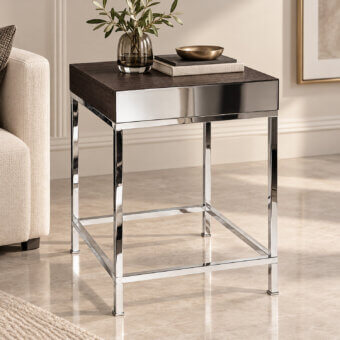 Luxury Selezioni Domus Andromeda coffee table in dark wood with matte finish plus polished metal mirror-like frame