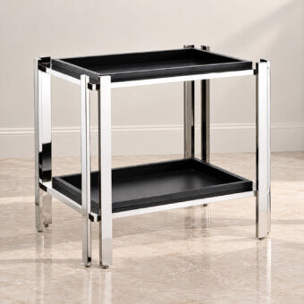 Sophisticated Selezioni Domus Plateau side table with matte black wooden trays and polished metal frame