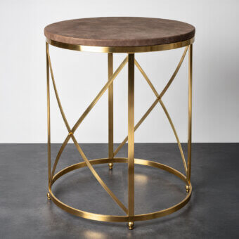 Sophisticated Selezioni Domus Tondo side table with circular leather top and slim gold tone metal structure