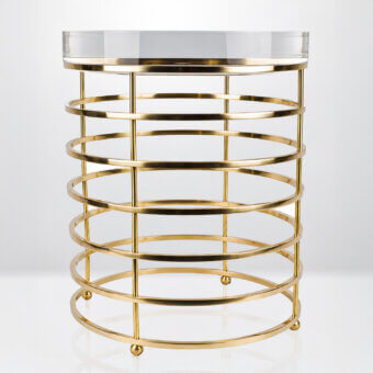 Luxury Selezioni Domus Plexi Circle side table with transparent plexiglass top in refined gold-tone metal polished finish