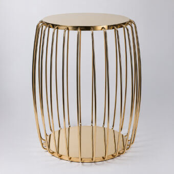 Luxury Selezioni Domus Nest side table in a barrel cylindrical silhouette crafted from metal with polished gold finish