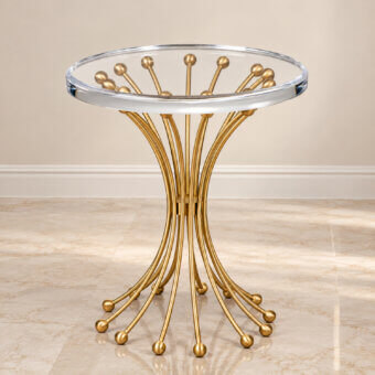 Luxury Selezioni Domus Piovra side table with transparent glass top and gold tone metal base