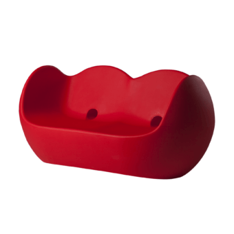 Contemporary Slide Blossy sofa featuring red polyethylene with a smooth matte finish and triple scalloped backrest