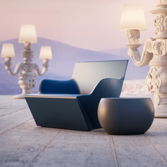 Exquisite Slide Kami San lounge chair in blue polyethylene featuring a matte origami geometry finish