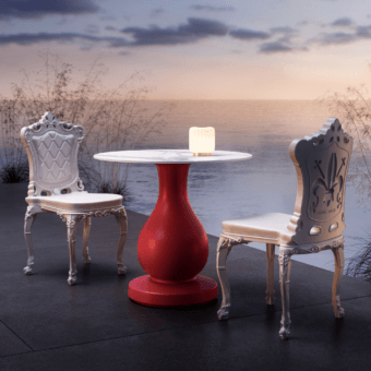 Luxury Slide Princess of Love chair in off-white polyethylene with molded relief patterns plus elegant cabriole legs
