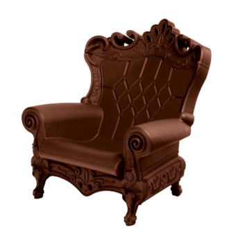 Luxury Slide Queen of Love lounge chair in molded synthetic material with chocolate brown matte relief carved silhouette